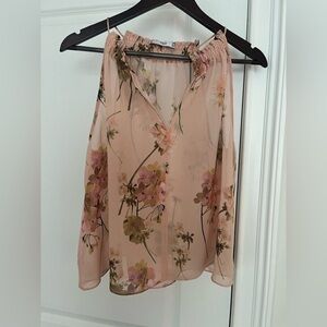 MNG suit women’s v-neck floral blouse Size S pink